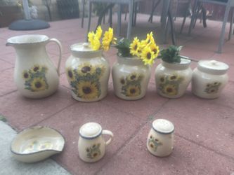 Home & Garden Kitchen Canister Stoneware Sunflower Set