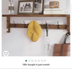 Coat Rack Wall Mount with Shelf, 28.9 Inches Coat Hooks Wall Mounted with 5 Hooks