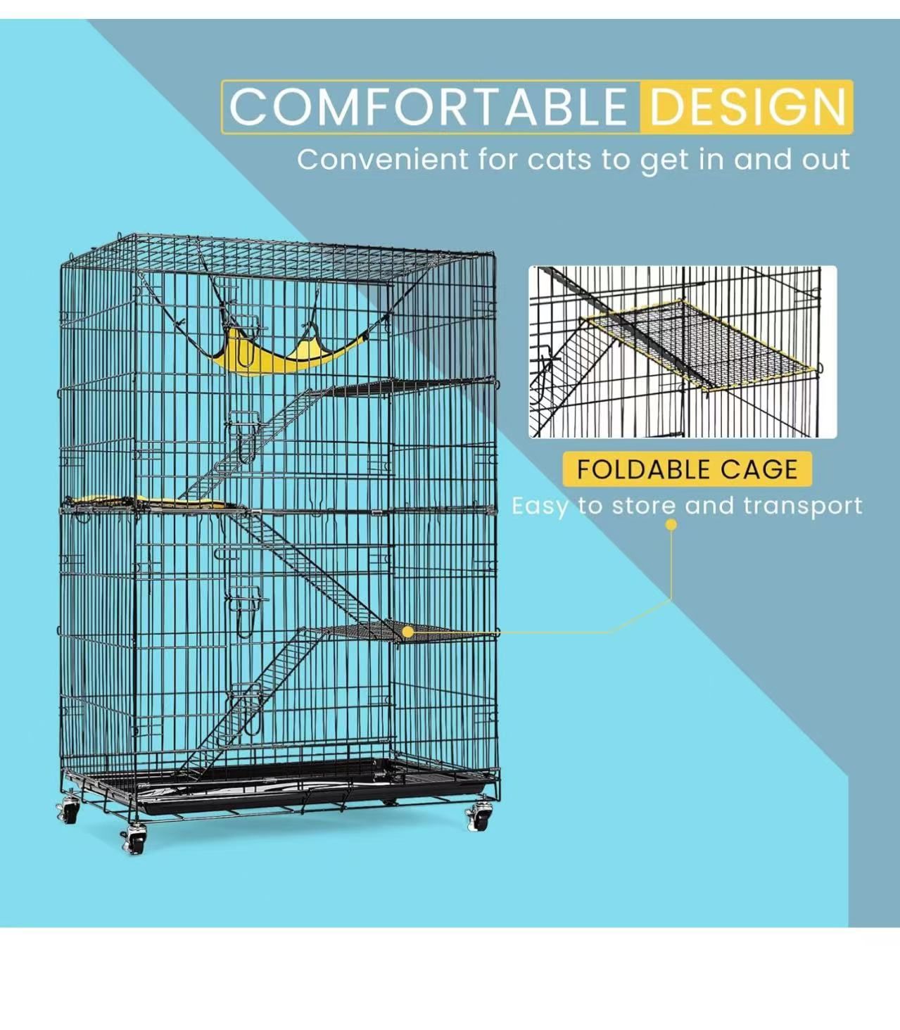 🐈ON SALE🐈4-Tier 49 Inch Collapsible Metal Cat Kitten Ferret Cage