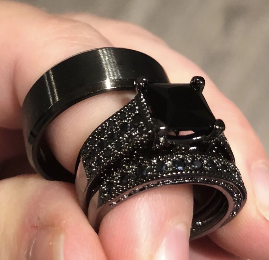New s925 black gunmetal wedding ring set engagement ring