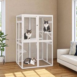 Cat Catio, White, 39 inch wide wooden medium catio, NEW