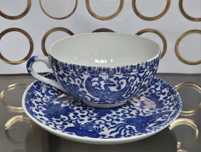 Blue Gold Pink Rose Tea Coffee Cup Saucer Set CollectibleFine Porcelain $30 Each