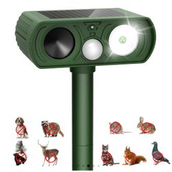Upgraded Solar Ultrasonic Animal Repellent Outdoor, Deer Repellent Devices Squirrel Cat Raccoon Rabbit Dog Deterrent, Keep Rodent Chipmunk Away Motion