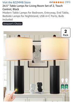 NEW IN BOX 24.5” Table lamps set of 2 Touch control & USB ports