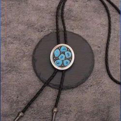 New Western Style Rodeo Turqouise Leather Bolo Tie SHIPPING AVAILABLE 