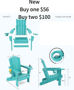 😀 1Pcs($56),2Pcs($100) SERWALL Outdoor Adirondack Chairs with 2 Cup Holders,Foldable, Aruba HDPE Composite, Waterproof, Wood Grain,Cup & Phone Holder