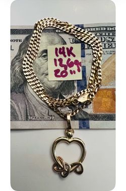 14K Solid Gold Chain and Pendant For Wedding 12.6Gr 20 Inches Long