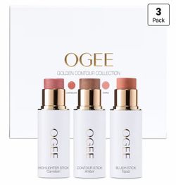Ogee Face Stick Trio, Golden Contour Stick Makeup Collection, Blush Stick Certified Organic Bronzer, and Highlighter Stick for a Flawless Look