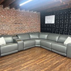 Delivery Available Costco gray leather recliner sectional couch retails 3,300