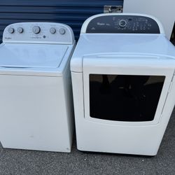 Whirlpool Larger Capacity Washer, and Electric Dryer. Dryer Door Latch Needs Adjustment  Washer 27” wide  25 1/2” deep  41 3/4” tall in back  36 “ tal
