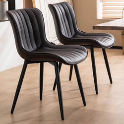 YOUNUOKE Dining Chairs Set Of 2,Upholstered Mid Century Modern Chair Armless Faux Leather Accent Chairs With Backrest Metal Legs And Adjustable Feet F