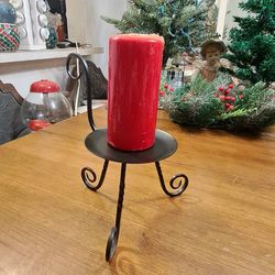 Partylite Black Wrought Iron 3 Leg Chair/Table Candle Holder Stand W/Cinnamon Scented Candle 