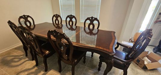 Dark Wood Formal Dining Table with 8 Chairs