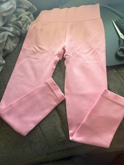 Women’s Pink Ribbed High Waist Seamless Leggings Stretch Compression Size Medium