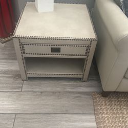 End Table Cream Leather Look 
