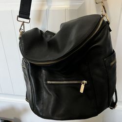 Mrs Fong Black Leather Backpack Diaper Bag