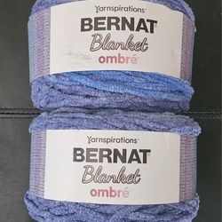** NEW**  Bernat "Blanket" Super Chunky YARN  Shaded Blue OMBRE**LOT of 2**
