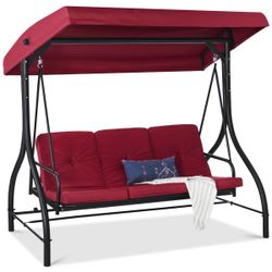  3-Seat Outdoor Converting Canopy Swing Glider Patio Hammock w/ Removable Cushions - red 