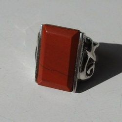 Sterling Silver 925 Red Jasper Ring With Ornate Band, Size 6