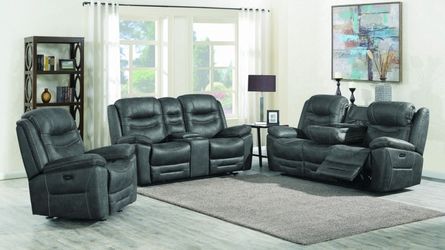 Brand New 2 Piece Dark Grey Power Reclining Sofa and Love Seat