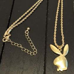 16 inch Gold Tone Stainless Steel Italian Style Rope Necklace with Playboy Bunny Pendant (free premium gift!)