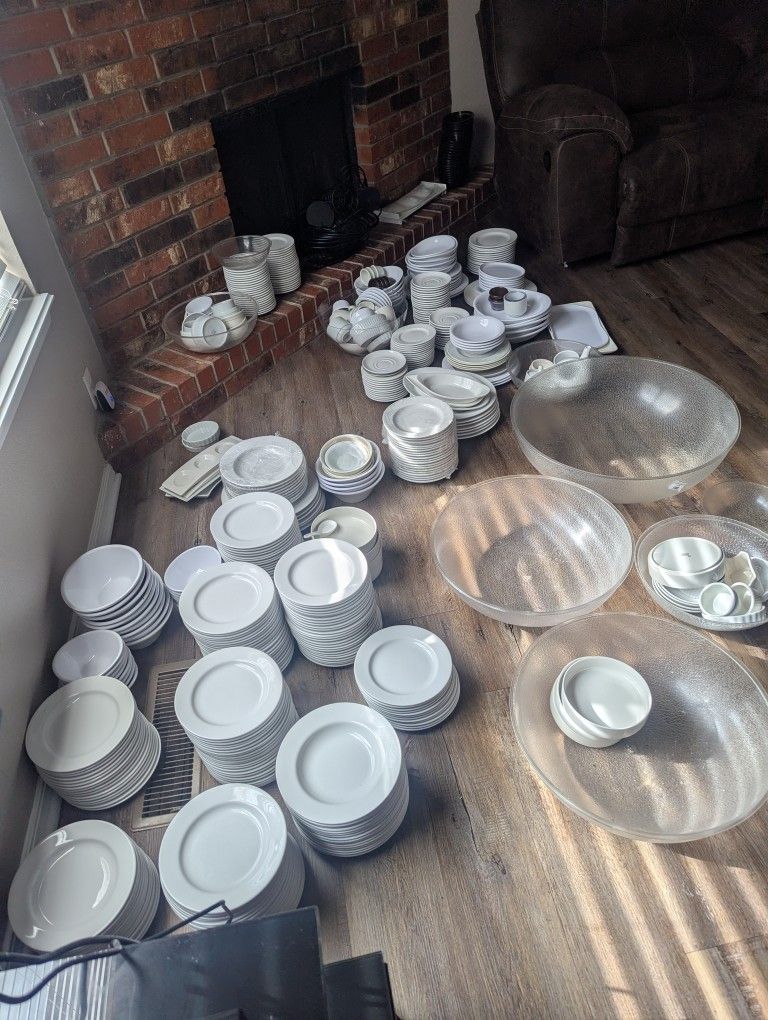 Lot Of Techno Ceramic Dishes, LargePlastic Bowls, Ramekings