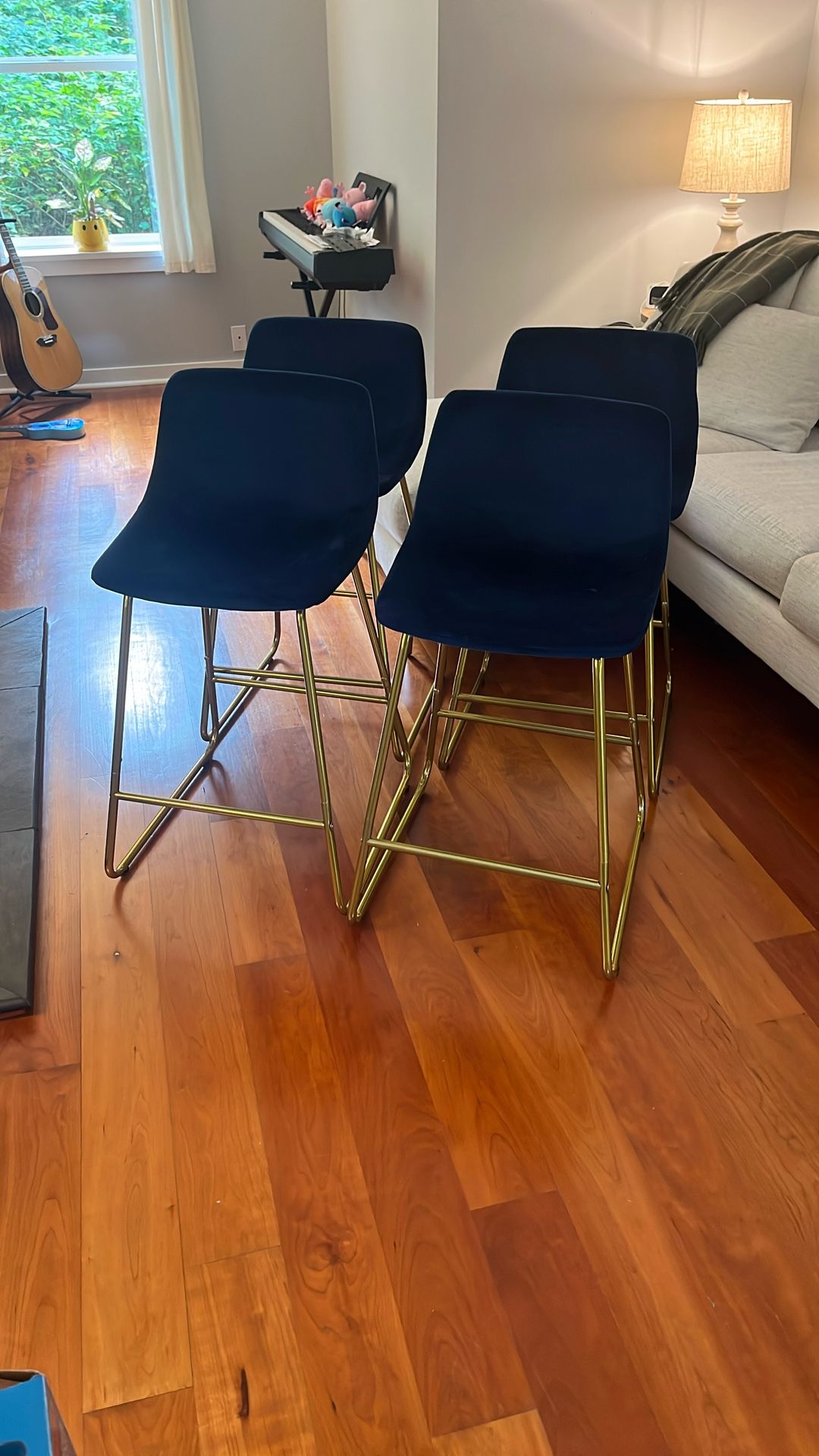 Four Matching Counter Height Blue Barstools