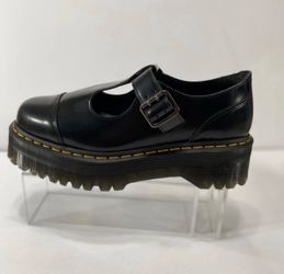 Dr. Martens Bethan Quad Platform Mary Jane T Strap Black Smooth Women's US 8 NEW