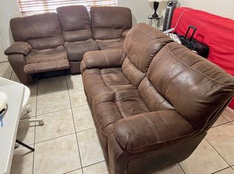 Living Room Loveseat with Dual Recliners - Brown