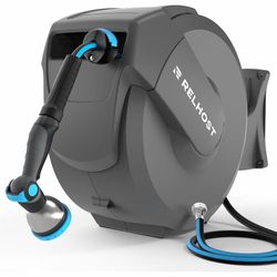 Retractable Garden Hose Reel 120 ft x 1/2 in, Heavy Duty Hose Reel Wall Mount with Any Length Lock