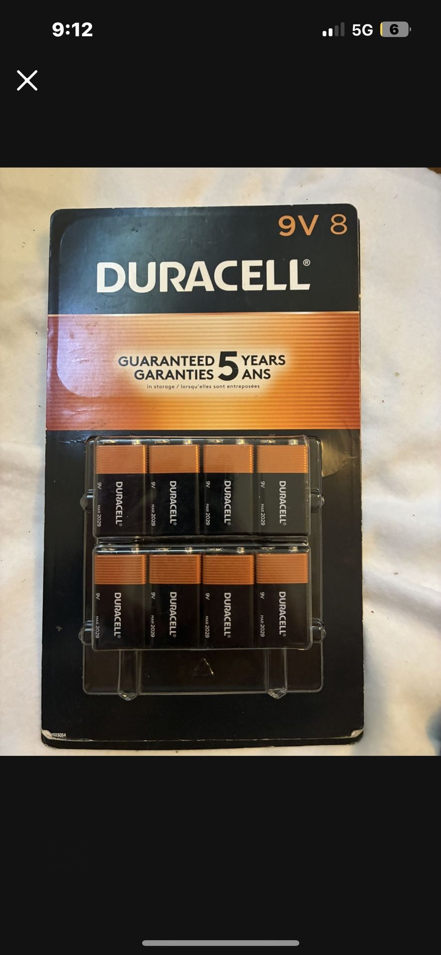 Duracell 9V 8 Pack $15