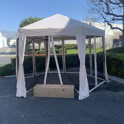 10’ X 12’ Outdoor E-Z Pop Up Tent Hexagonal Gazebo Canopy Tent with Curtains and Netting Patio Garden