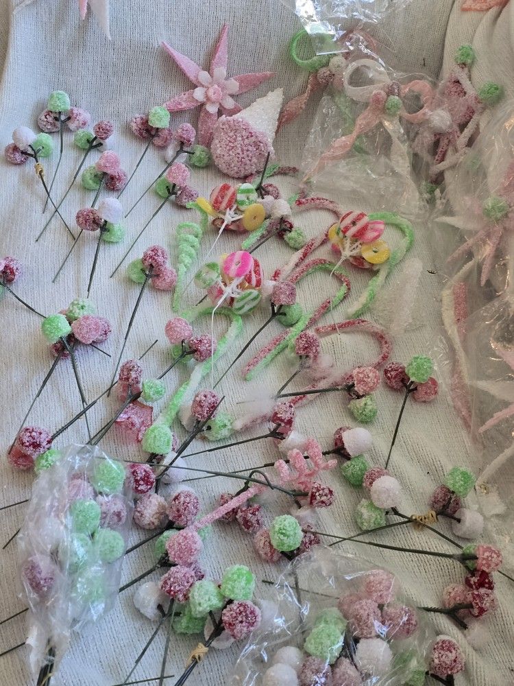 LOT OF SUGAR COATED CANDY ORNAMENTS