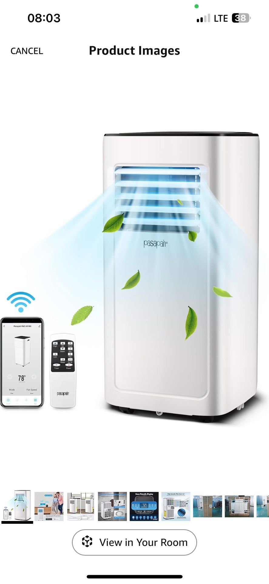 Pasapair 8000BTU WiFi Portable Air Conditioner – Portable AC with Remote&App Control – 4-in-1 AC Unit for Room with Cooling, Dehumidifier, Fan, Sleep