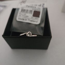 Size 7.5 Pandora 56mm tiny white stones heart sterling silver ring