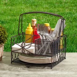 Gourmet Basics by Mikasa Loop Picnic Plate Napkin and Flatware Storage Caddy, Large, Antique Black