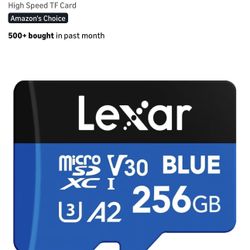 Lexar 256GB Blue Micro SD Card Up to 160MB/s, microSDXC UHS-I Memory Card with SD Adapter, C10, U3, A2, V30, Full HD, 4K UHD, High Speed TF Card