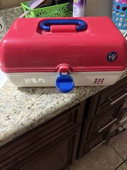 Vintage Case Makeup Box w/ Mirror & Removable Tray