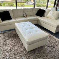 Cream White Sectional Sofafaux Leather 