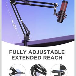 Boom Arm Microphone Mic Stand for Blue Yeti HyperX QuadCast SoloCast Snowball Fifine Shure SM7B