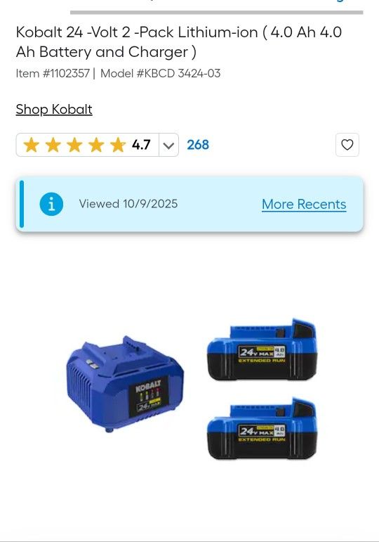 Kobalt 24 -Volt 2-Pack Lithium-ion 