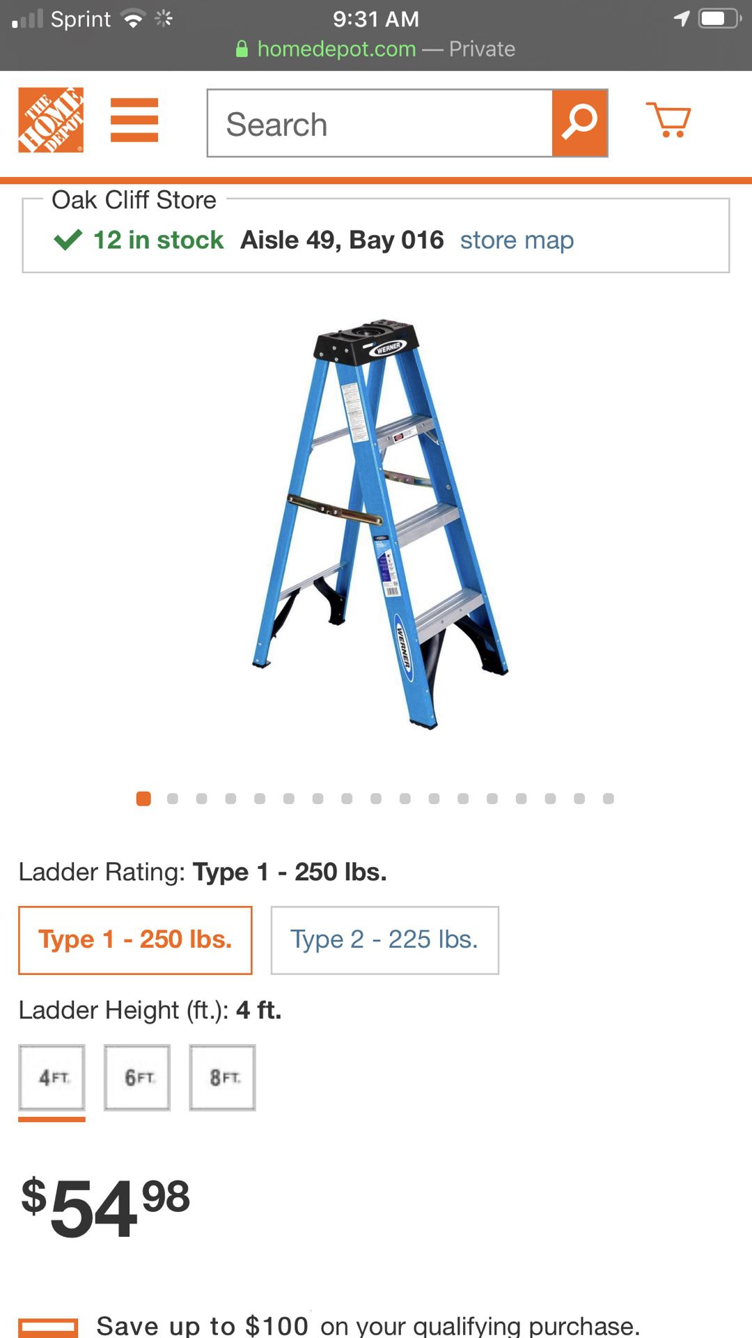 Four foot warner ladder
