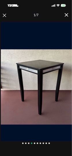 One Black Solid Wood Square Dining Table With Stainless Steel Trim