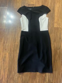 EVAN PICONE BLACK LEVEL BLACK & IVORY COLOR-BLOCK CAREER SHEATH DRESS SZ: 8