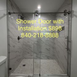 Sliding Shower Glass Door Shower Curtain 