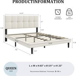 Queen Size Bed Frame with Headboard – Queen Bed Frame, Strong Wooden Slats, Noise-Free, Easy Assembly, No Box Spring Required (Beige, Queen)