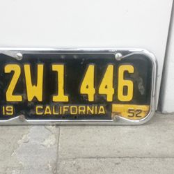 1952 California License Plate With Tag
