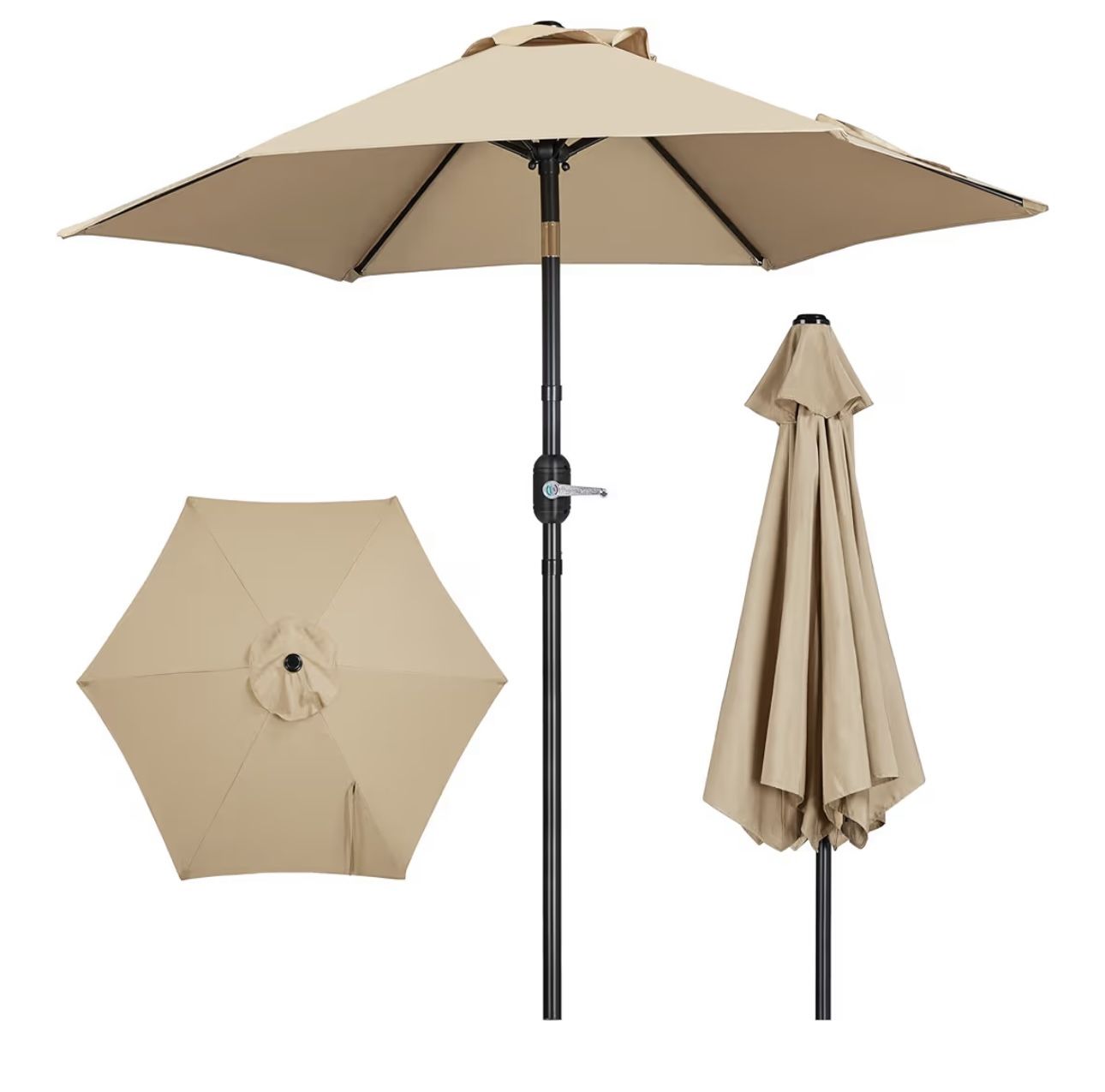 Outdoor Patio Umbrella, 7.5ft Table Market Umbrella with Push Button Tilt and Crank & Sturdy Ribs UV Protection for Garden, Deck, Backyard, Pool, Tan