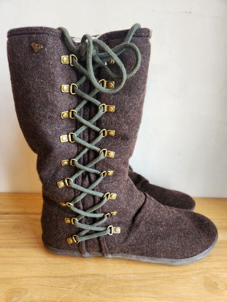 Roxy Boots Lace Up Wool Fleece Snow Shoes