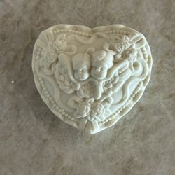 Heart Shaped Ivory Colored Porcelain Jewelry Box.